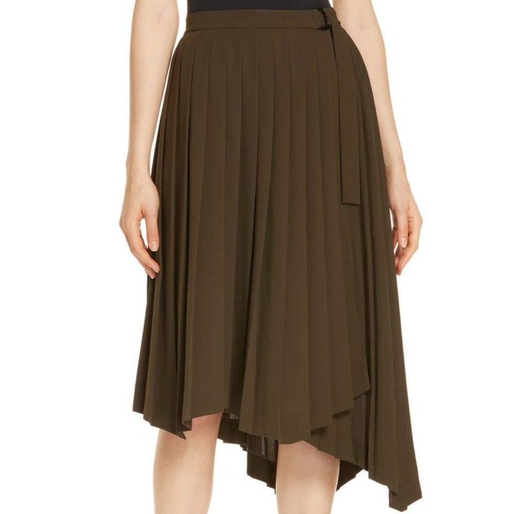 Lewit Asymmetrical Pleat A-Line Skirt Olive Sz 2